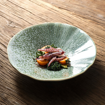 Rustic Green Ceramic Deep Plate - Dishwasher Safe Restaurant Dinnerware