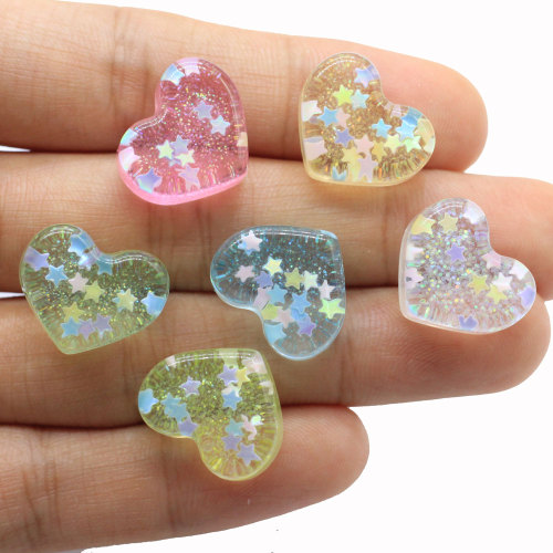 Glitter Star Heart Resin Crafts 100pcs Artificial Decoration Charms DIY Ornament For Earring Necklace Pendant Making