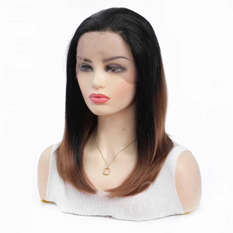 Vigorous bob short high quality natural ombre brown heat resistant synthetic transparent lace front wigs for white women