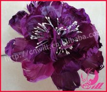 Pretty Hand Made Reddish Purple Feather Flower Real Feather
