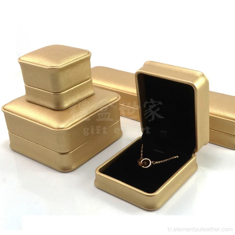 Mücevher Paket Kutusu için Altın PU Deri
