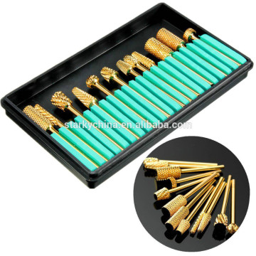 12pcs/set golden electric nail file for manicure nail drill machine file/ diamond bits electric nail file