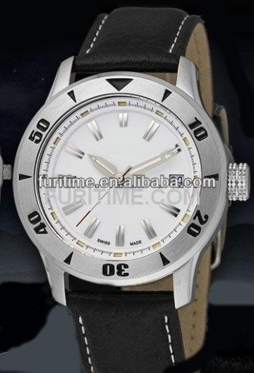 latest design sport watch cow leather strap watch rotating bezel