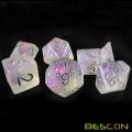 Bescon Shimmery Dice Set Silver-Purple, RPG Set de 7 dados en caja de ladrillo