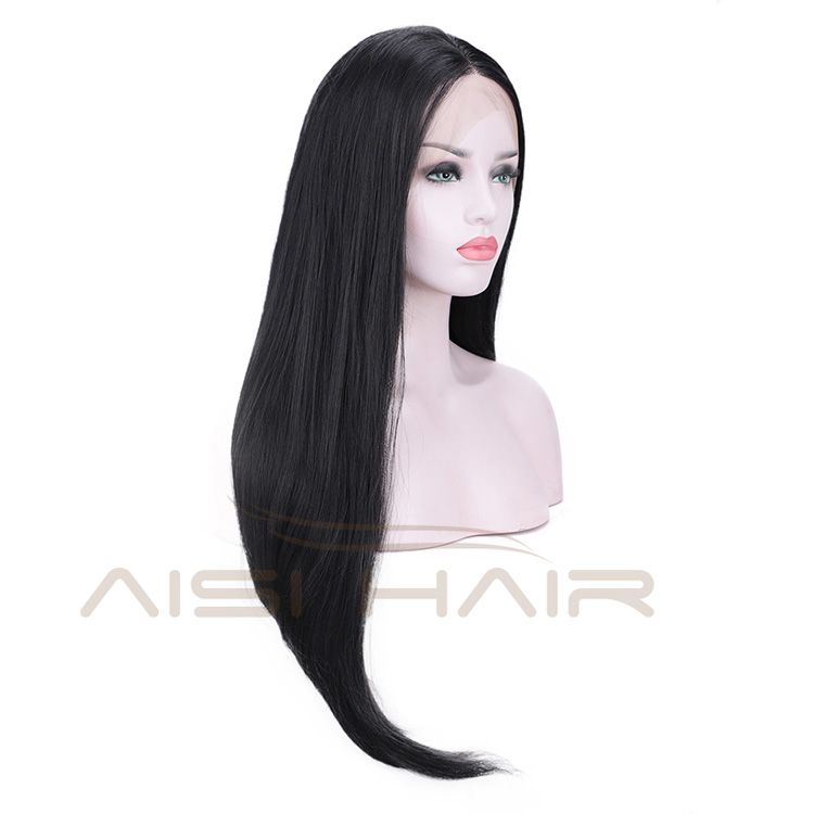 Aisi Hair Heat Resistant Synthetic Fiber Lace Front Long Straight Wig Natural Black Lace Front Soft Straight Long Wigs for Women