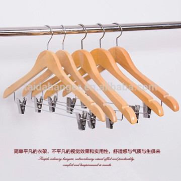 P66 curved wooden hanger,wooden pants hangers with locking bar,wooden skirts hangers with clips