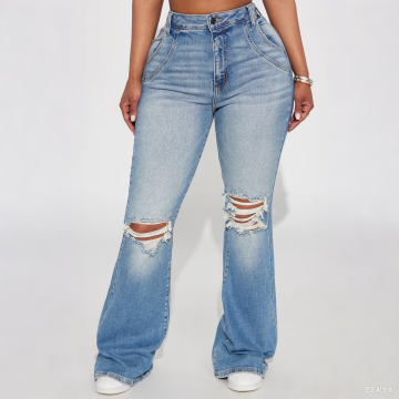Latest Scoop Ripped High Rise Flare Jeans Medium Wash Women Denim Pants