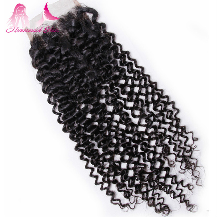 4*4 Hair Extension Closure Brazilian 100% Weave Kinky Curly Wave, Natural Hair Color Kinky Curly Lace Closure