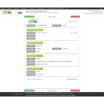 Disinfectant India import database