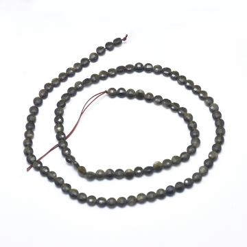 Golden Sheen Obsidian Beads Strands: Faceted Round Natural Stones