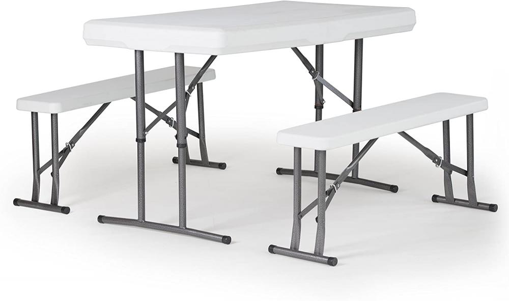 Portable folding plastic table and benches