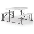 Portable folding plastic table and benches