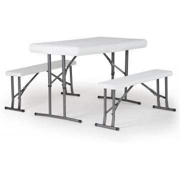 Portable folding plastic table and benches