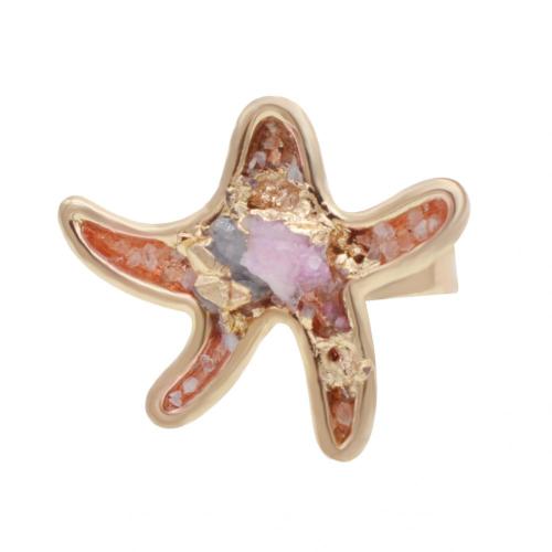 18k Gold Color Natural Seastar Drusy Crystal Rings