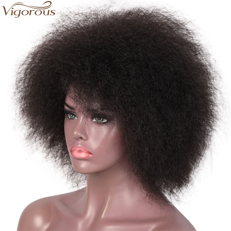 Vigorous Wholesale Top Quality Cheap Afro Short Kinky Fluffy Wig For Women Black Synthetic Wigs High Temperature