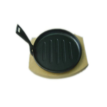 Cast Iron Sizzling grill Pan with wooden base