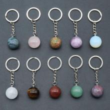 Gemstone 20 mm perles rondes Chaînes clés Naturel Crystal Balls Clé clés Prendants Pendent Keychains Giftary Giftary