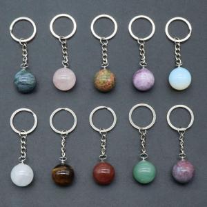 Gemstone 20 mm Beeds redondos llave llave Bola de cuarzo Natural Anillo Key Charm Charming Keychains Anniversary Gift