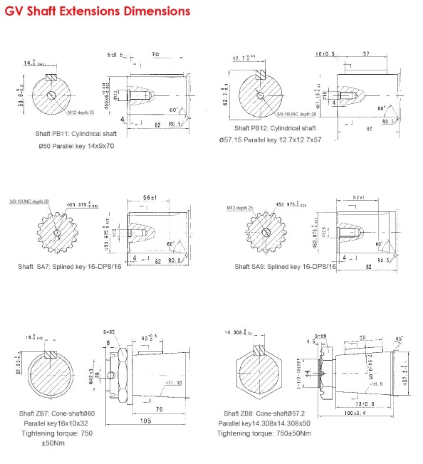 GV Shaft Extensions Dimensions