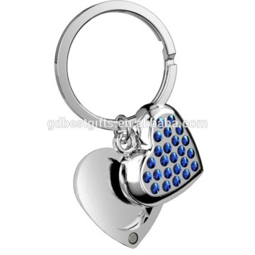 zinc alloy heart shaped keychain with rhinestones