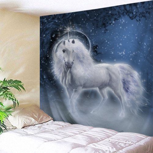 White Unicorns Tapestry Galaxy Wall Hanging Animal Blue Tapestry for Livingroom Bedroom Home Dorm Decor