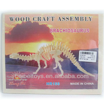 3D Wooden Puzzle DIY Toy, 3D Wooden Dinosaur Puzzle