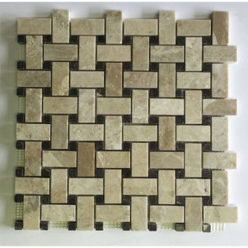 Seven Seas Diana Royal Olive Maroon Basket Weave Random Sized Marble Mosaic Tile in Beige