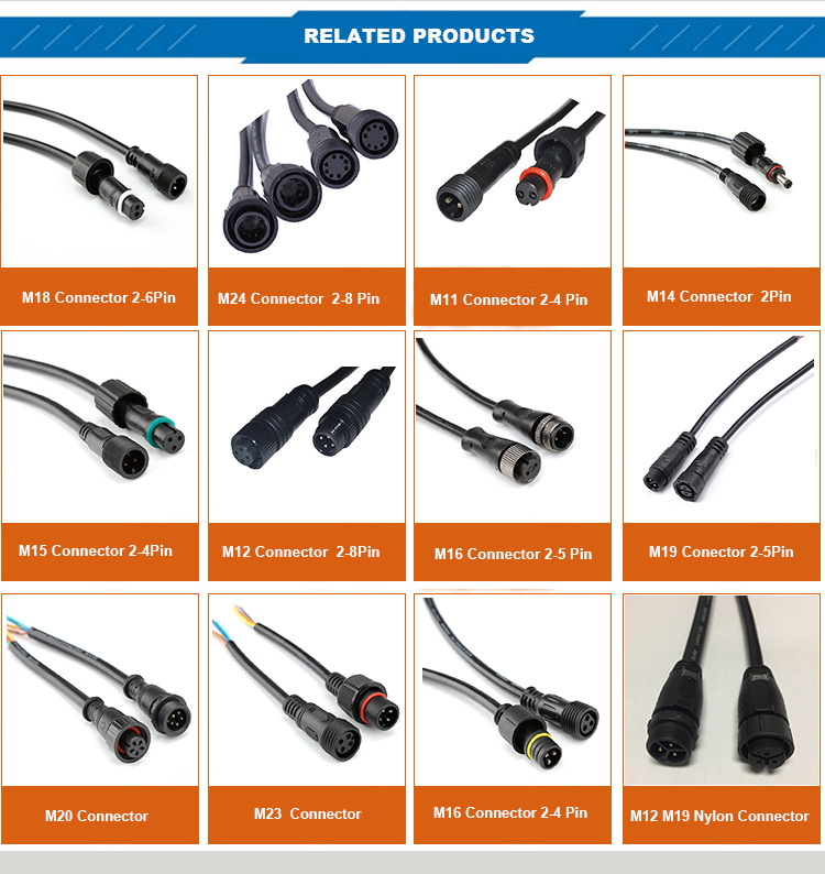 M16 2 pin waterproof connector male female extension cord IP68 outdoor LED connector power cable