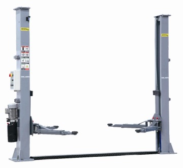 2-post lift, automatic release, asymmetrical arms, CE approved