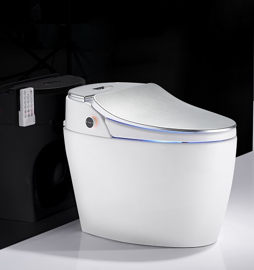 Hands Free Flushing Toilet Sliver color Floor mounted P-trap Smart Toilet