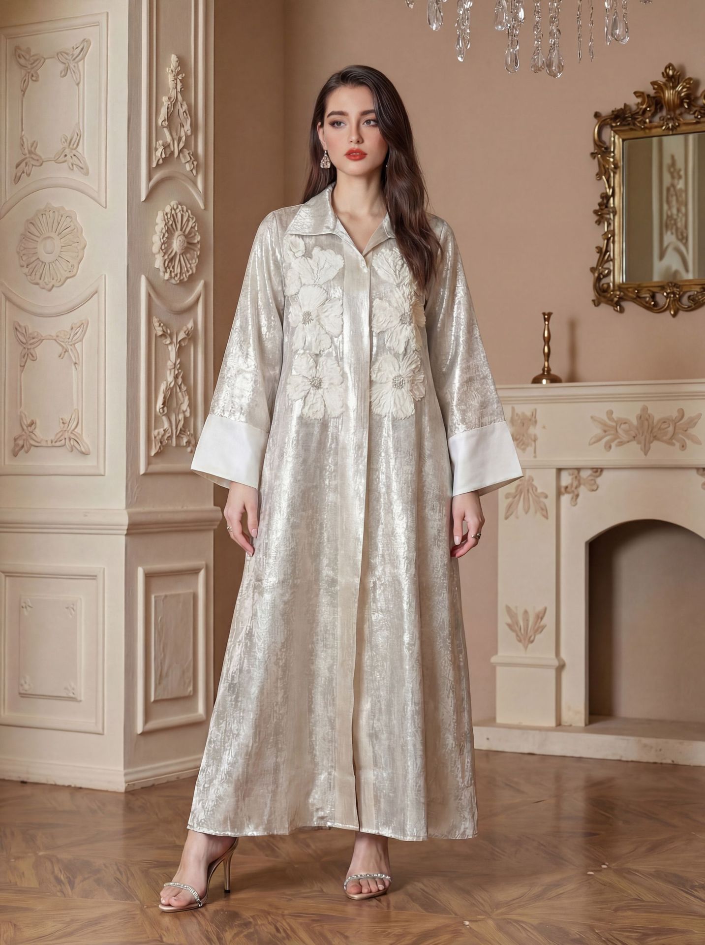 نمای پشت لباس ابیا لوکس گلدوزی شده Floral Embroidered Luxury Abaya Dress Back View
