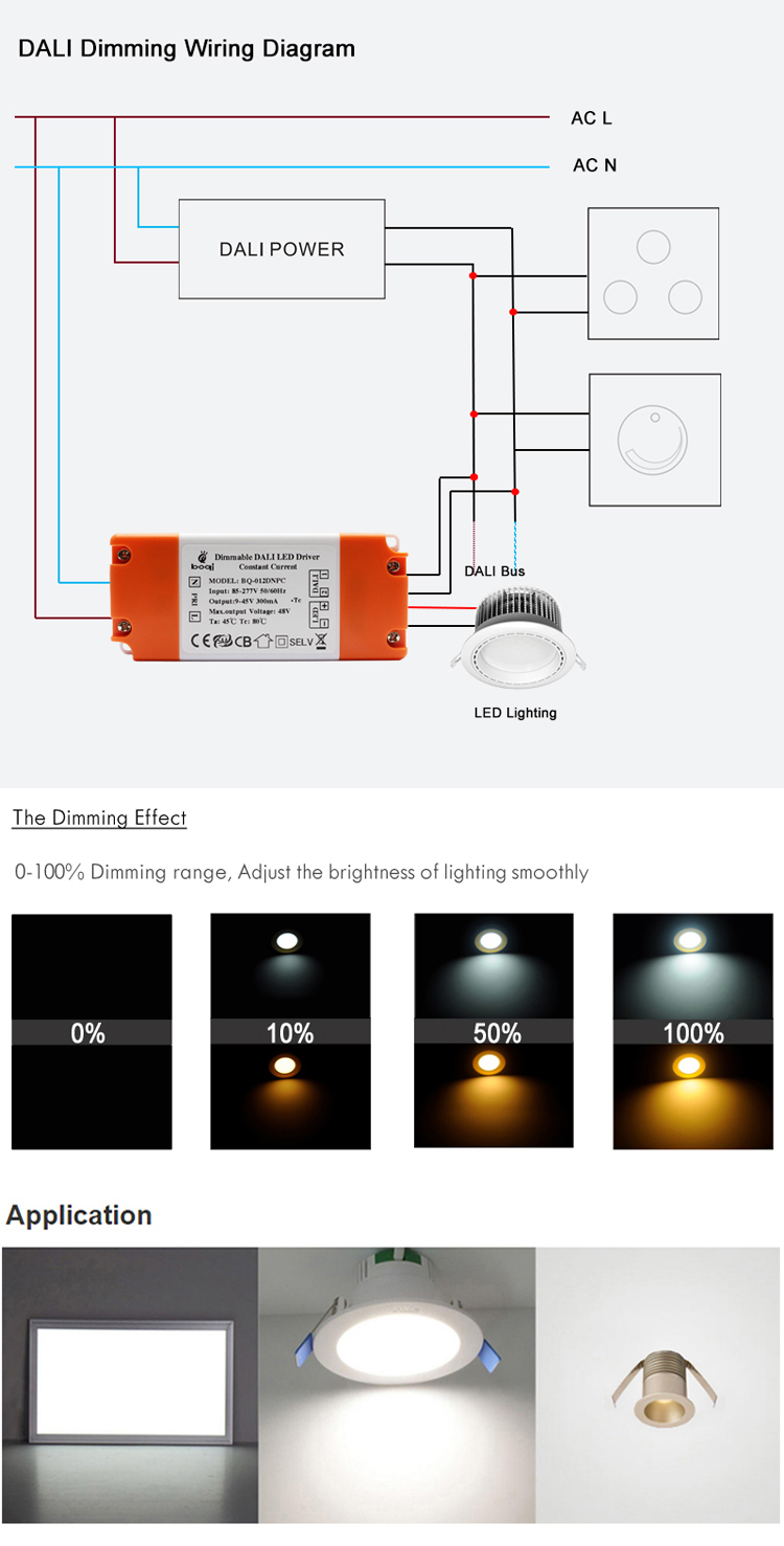 boqi CE CB SAA DALI dimmable led driver 36v 350ma 7w 9w 10w 12w 15w