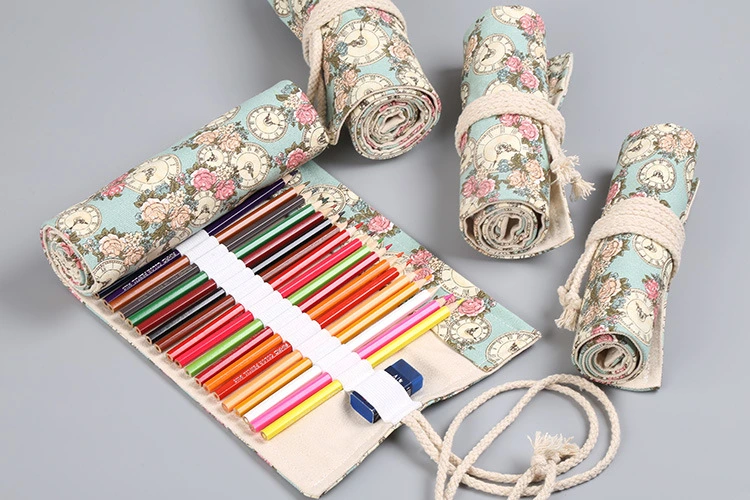 Canvas Pen Curtain 12/24/36/48/72 Hole Large Capacity Pencil Case for Boys and Girls Color Pencil Pencil Case