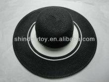 Fashion Black paper braid summer straw hat, Women wide brim straw hat, Beach straw sun hat