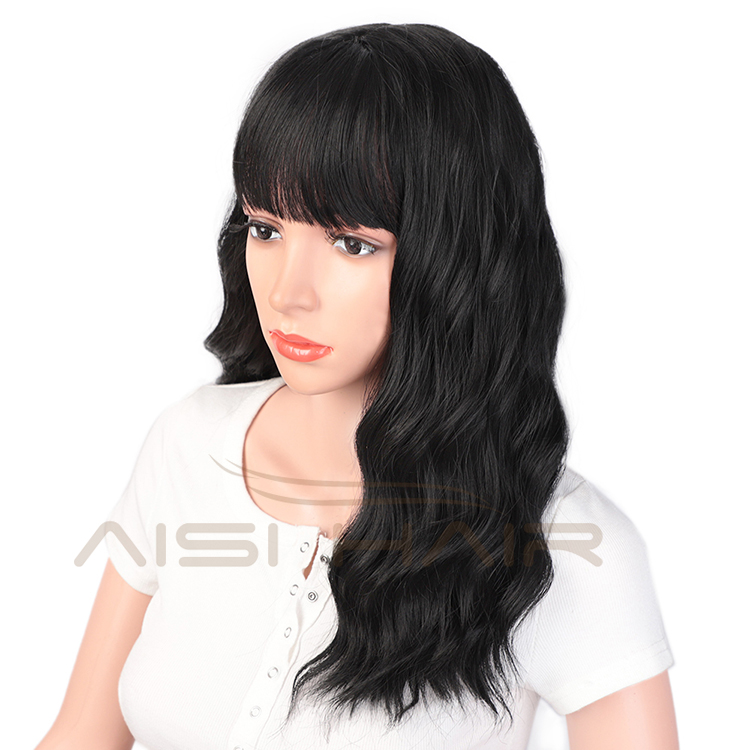 Bang Body Wave Heat Resistant Fiber Cosplay Wigs Long Nature Black Synthetic for White Black Women Wigs