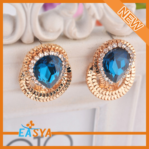 Vogue Crystal Blue Rhinestone Stud bentuk dengan penyaduran emas