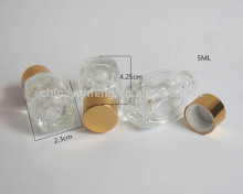 High quality mini 5ml clear glass sample vial with gold cap
