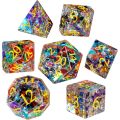 High Density Rainbow Cracked Glass DND Dice 7 Piece Polyhedral Dice Set for DND TTRPG, Crystal Crack Glass Designer Dice