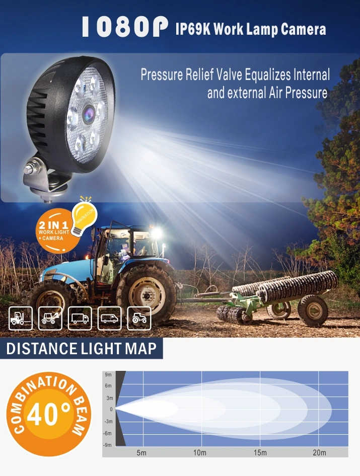 1080P IP69K HD Camera LED Tractor Working Light CREE Flood Beam with 3years Warranty