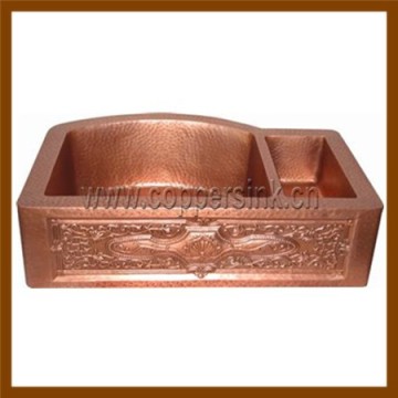 Double drainer double bowl hand hammered copper kitchen sink