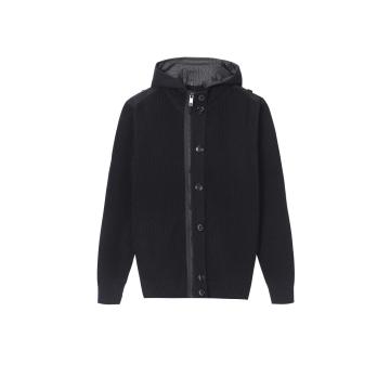 Gebreide epaulet herenhoodie met asymmetrische rits