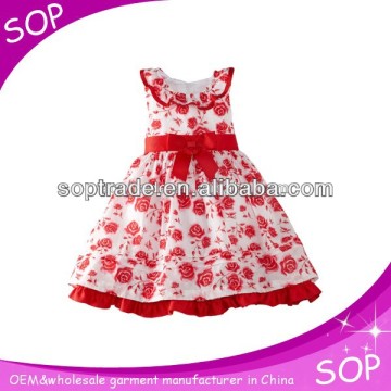 Elegant girls puffy prom red rose printed dresses