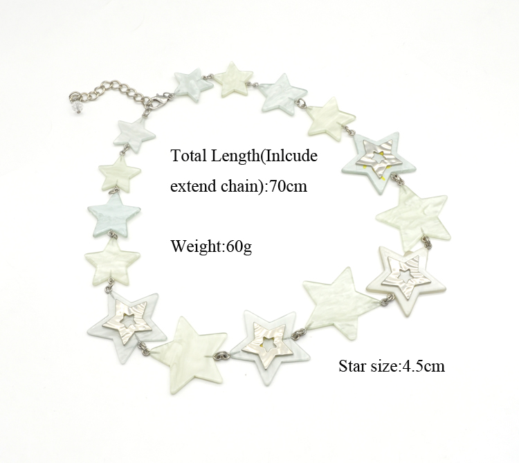 2021 short light color acrylic and stainless steel link chain star necklace