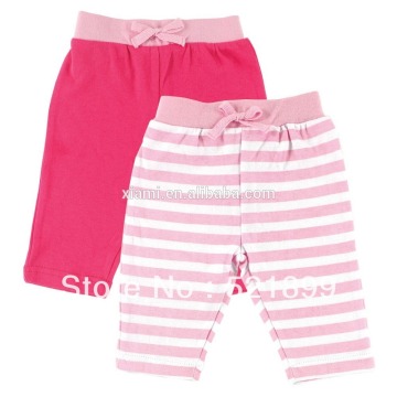 new arrival factory price elastic cord pure color pink stripe padded baby pants