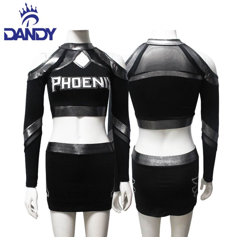 Dandy Sports Custom Cheer Cheer เครื่องแบบเซ็กซี่สีดำเชียร์ลีดเดอร์