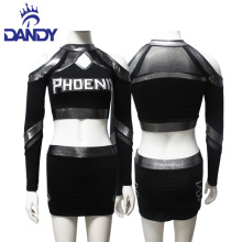 Dandy sport anpassade billiga cheer uniforms sexig svart cheerleading uniform