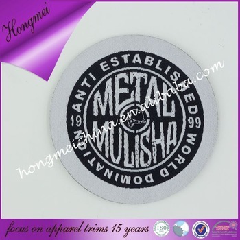 round garment label embossed with a personalized design