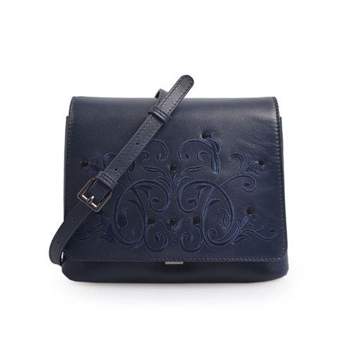 Handmade Embossed Flowers Leather Crossbody Metal Lock Bag