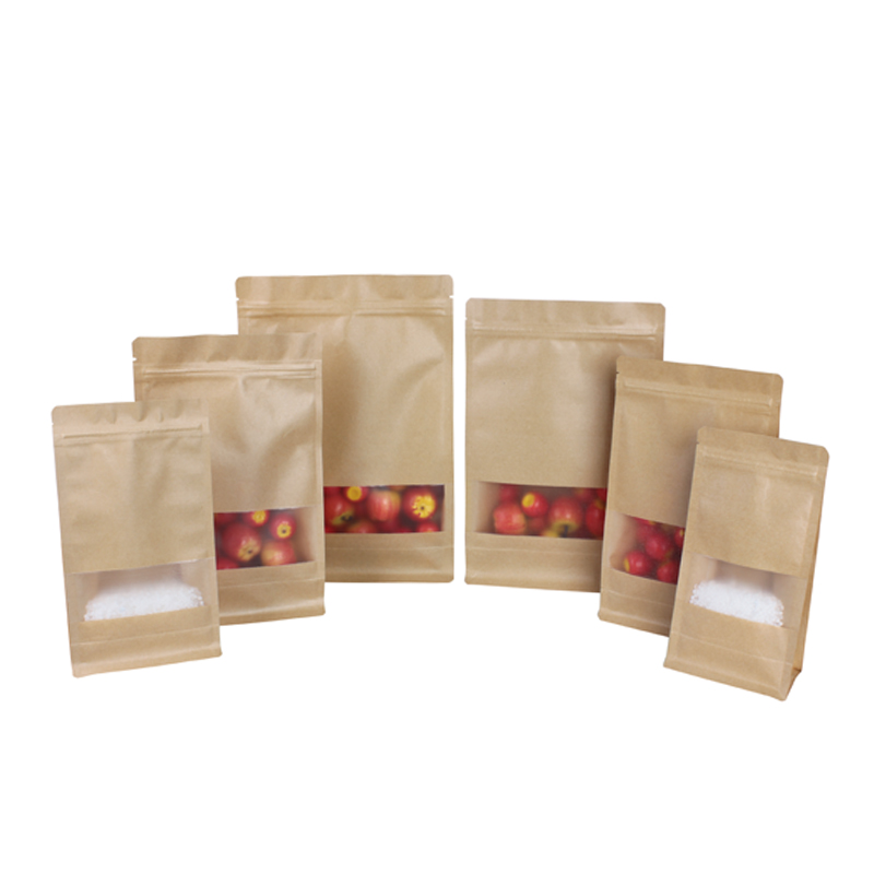 Flat Bottom Ziplock Bags Kraft Paper