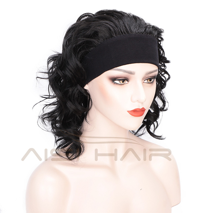 Aisi Hair Synthetic Wigs with Bandage Black High temperature fiber Wigs with Headband for Black Women